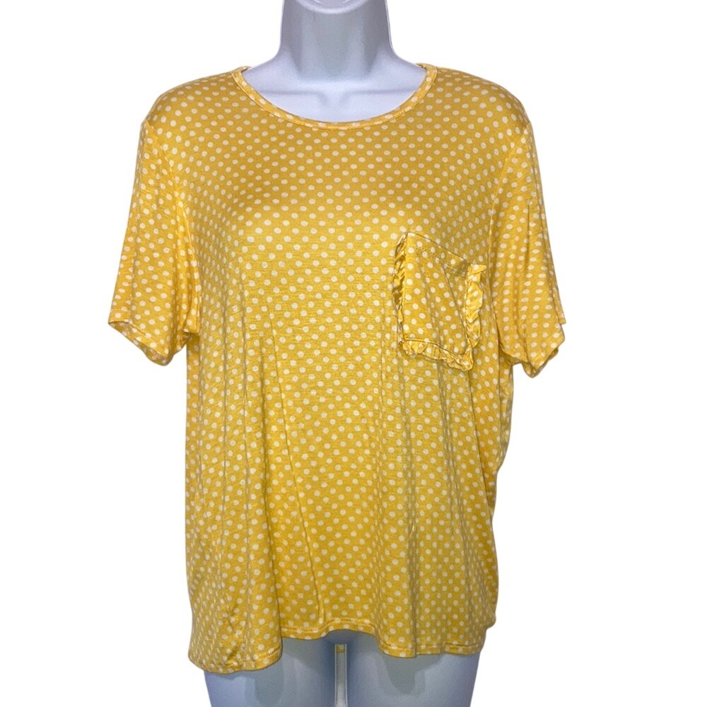 Pisces Polka Dot Ruffle Pocket Top Size Large Spring Summer Casual Cute